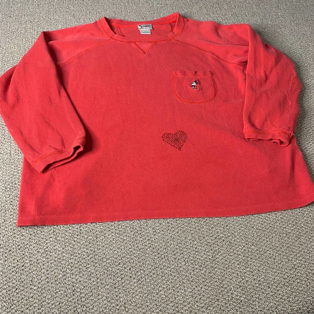 Walt Disney World Womens Sweater Size XXL Red Long Sleeves Mickey Mouse Pocket‎